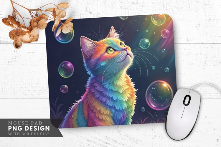 Magical Rainbow Cat Mouse Pad PNG Design