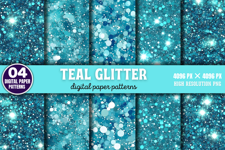 Teal Glitter Background Digital Papers PNG