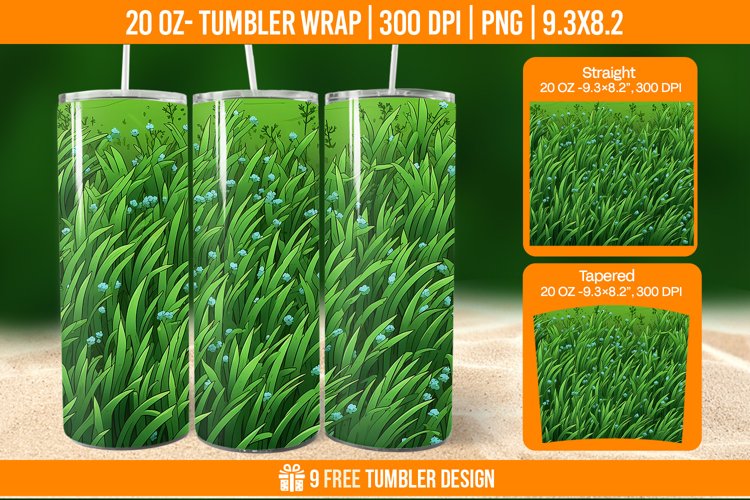 Grass Tumbler Wrap Designs, Sublimation Wrap