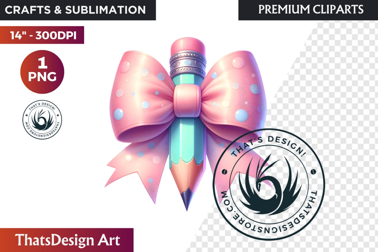 Pastel Coquette Pencil bow Clipart Girly School Supplies