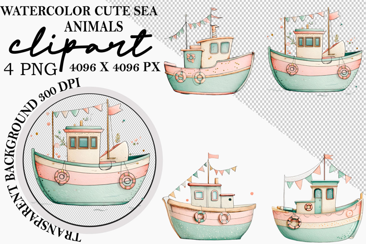 Whimsical Cute Sea Animals Clipart Watercolor png