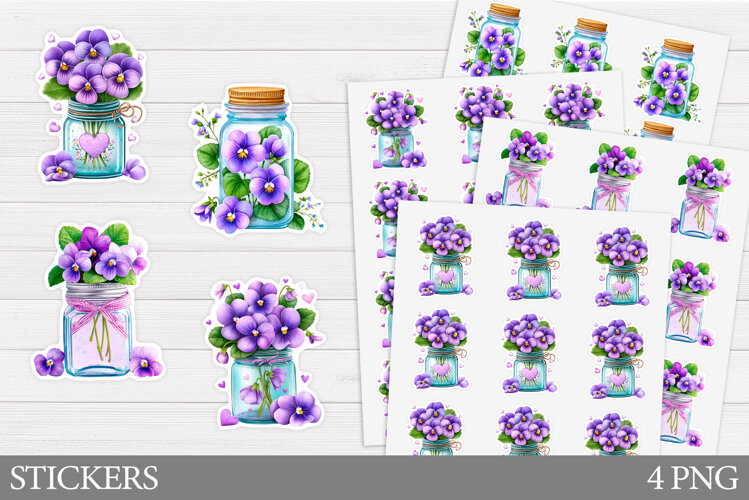 Flowers Sticker Design. Pansies Sticker Printable example image 1