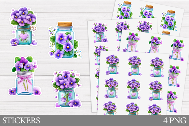 Flowers Sticker Design. Pansies Sticker Printable