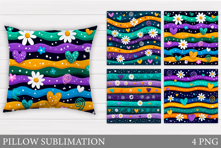 Daisy Flowers Pillow Sublimation. Flowers Pillow Design