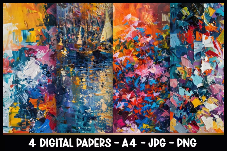 4 Painting Acrylic Digital Papers I Junk Journal