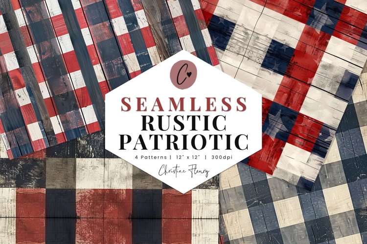 Seamless Cottagecore Patriotic Plaid Wood Digital Paper
