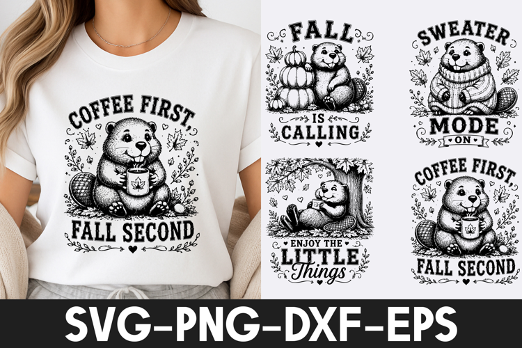 Cute Beaver Fall Coffee Shirt SVG PNG