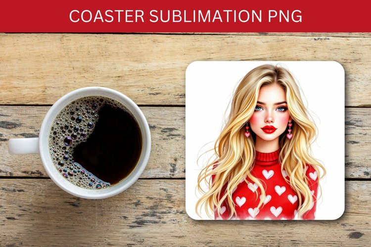 valentine square coaster - blonde girl example image 1