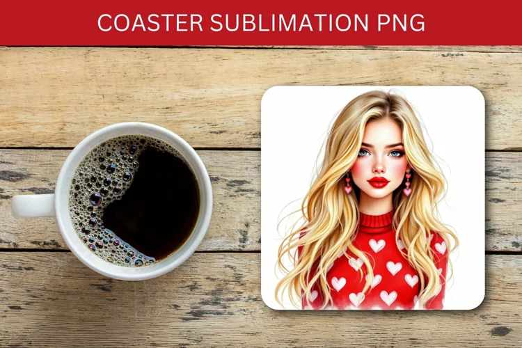 valentine square coaster - blonde girl
