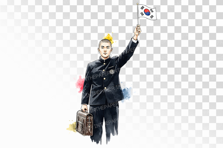 Retro Korean Student Taegeukgi Manse Cheers PNG