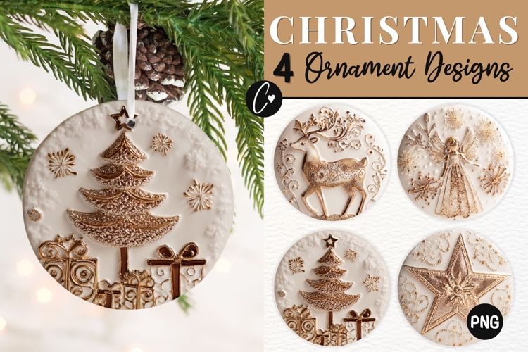 3D Gold Ceramic Christmas Ornament Sublimation