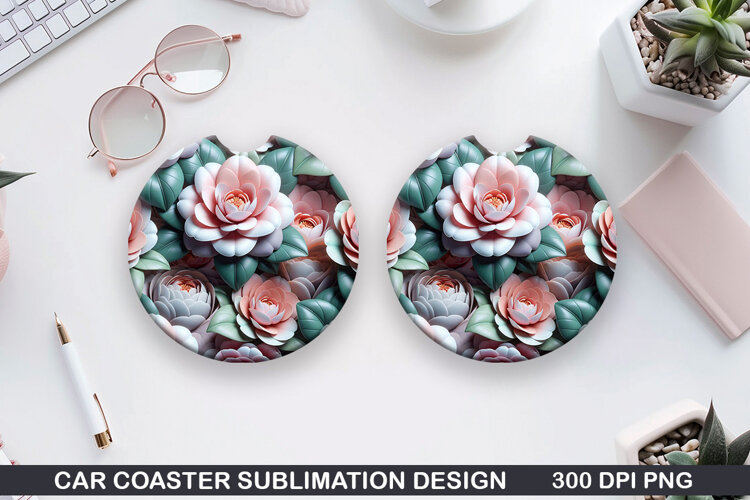 Flowers Car Coaster Sublimation| Summer Flowers Coaster PNG example image 1