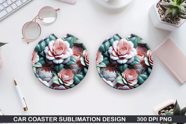 Flowers Car Coaster Sublimation| Summer Flowers Coaster PNG