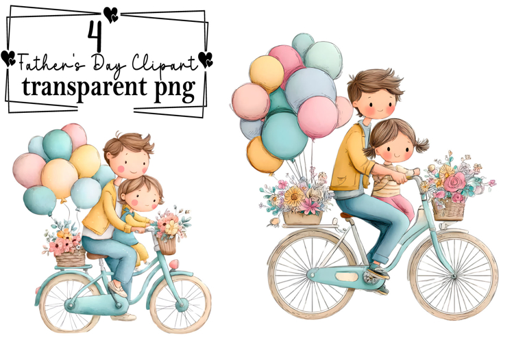 Whimsical Father’s Day Clipart Watercolor PNG example image 1