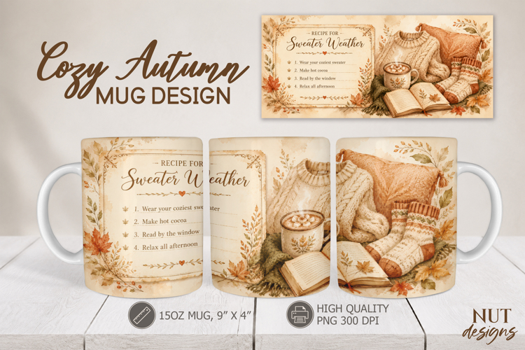Sweater Weather Mug Wrap sublimation Hygge Fall mug 15 oz