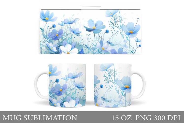 Flowers Mug Wrap Sublimation. Wildflowers Mug Design