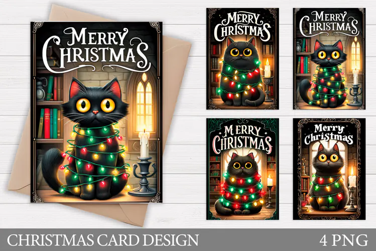 Christmas Card Design. Christmas Cat Card Printable