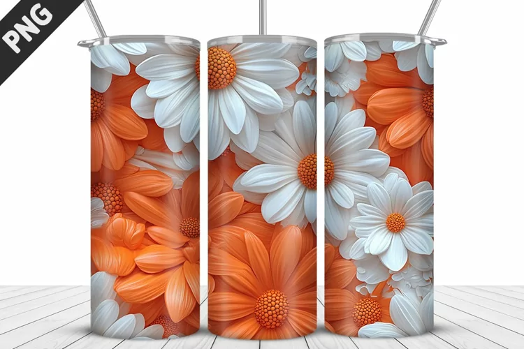 3D Daisy Flowers 20oz Tumbler Wrap | Sublimation Design