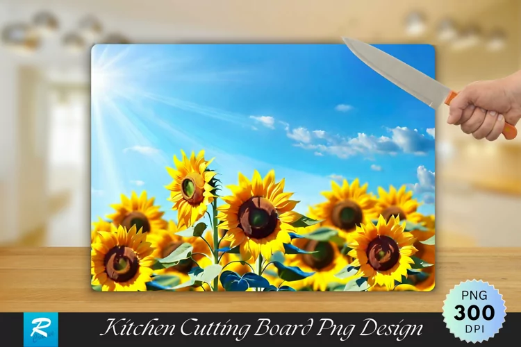 Sunflower with Blue Sky Cutting Board Sublimation Design