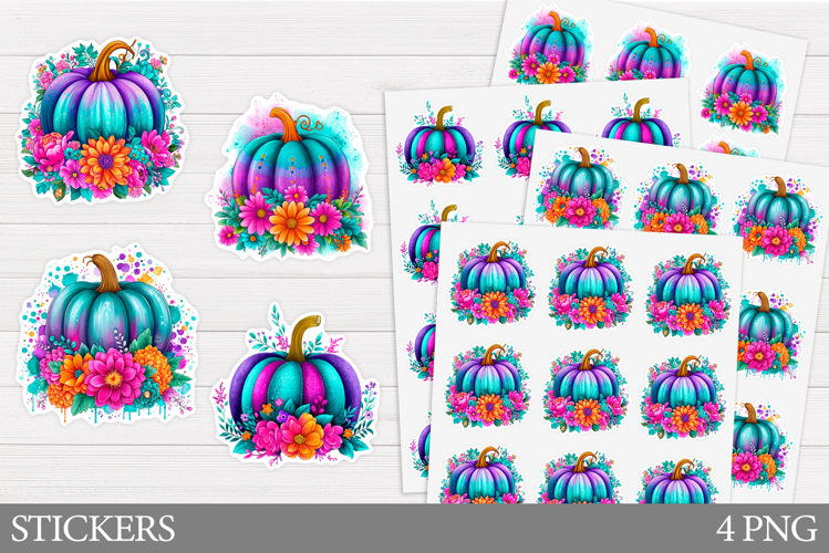 Pumpkin Sticker Printable. Floral Pumpkin Sticker Design