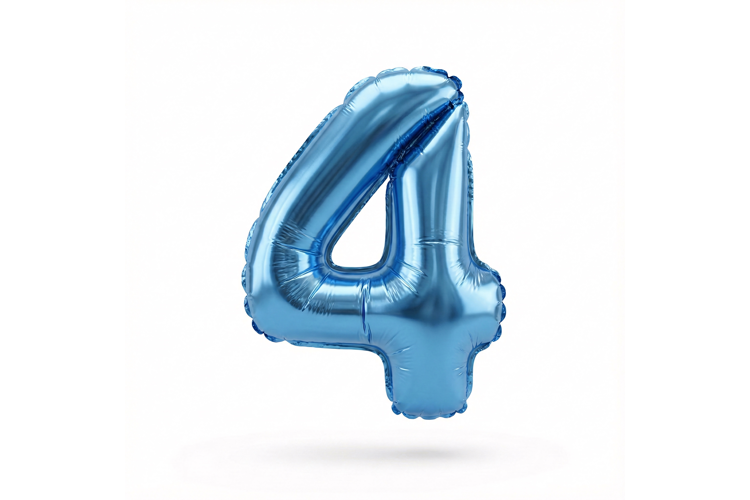 Blue Metallic Number 4 Foil Balloon Party Decoration