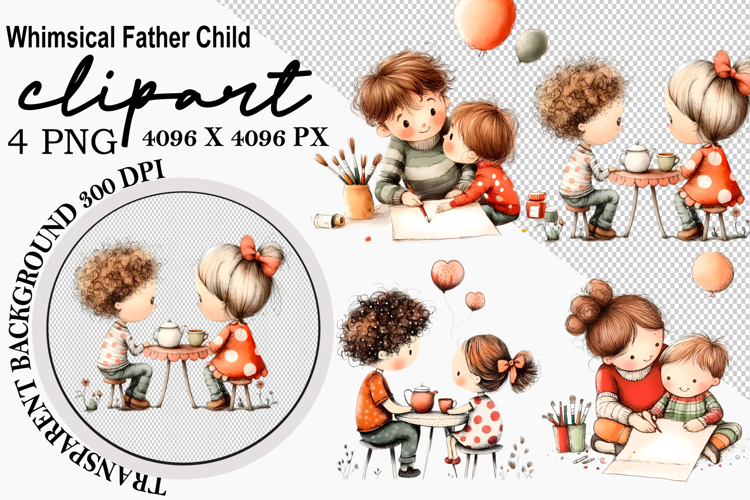 Whimsical Father Child Clipart png Watercolor png