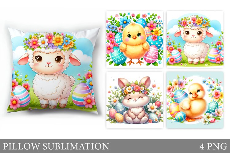 Easter Animals Pillow Design. Easter Pillow Sublimation