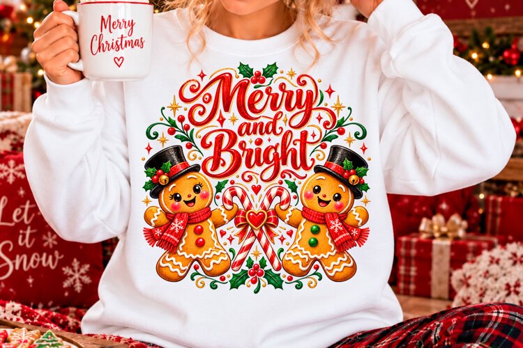 Merry and Bright Gingerbread Christmas PNG example image 1