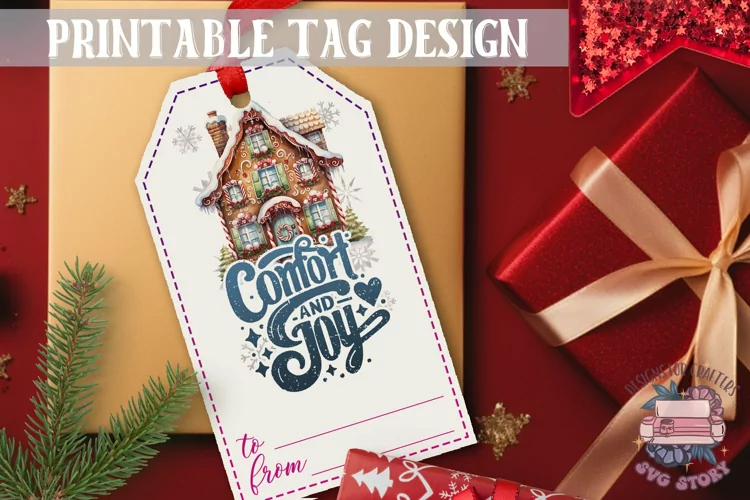 Watercolor Christmas Gift Tag Comfort and Joy Ornaments PNG