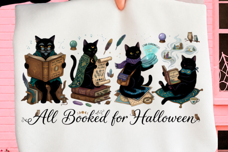 All Booked for Halloween Cat Png T-shirt