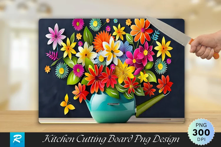 Colorful Flowers Cutting Board Sublimation Design