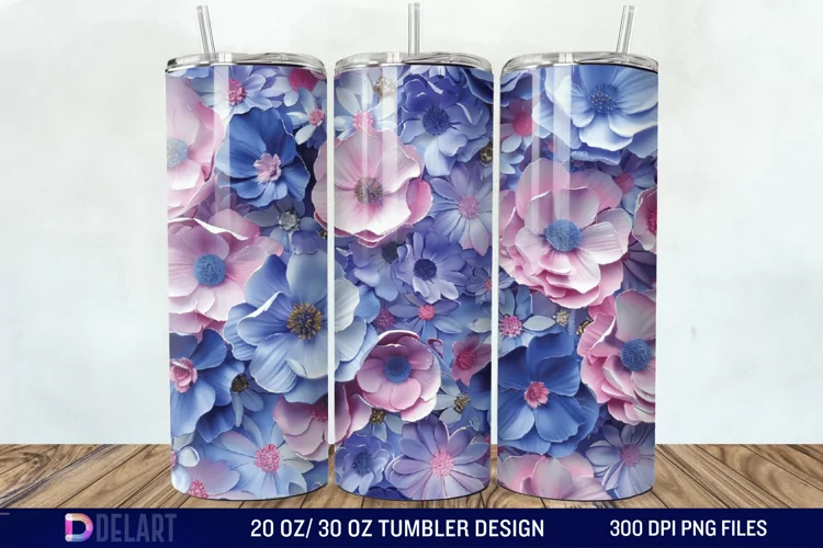 3D Painted Flower Tumbler Wrap
