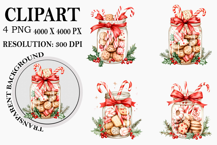 Christmas Cookies in Jar Clipart Watercolor PNG