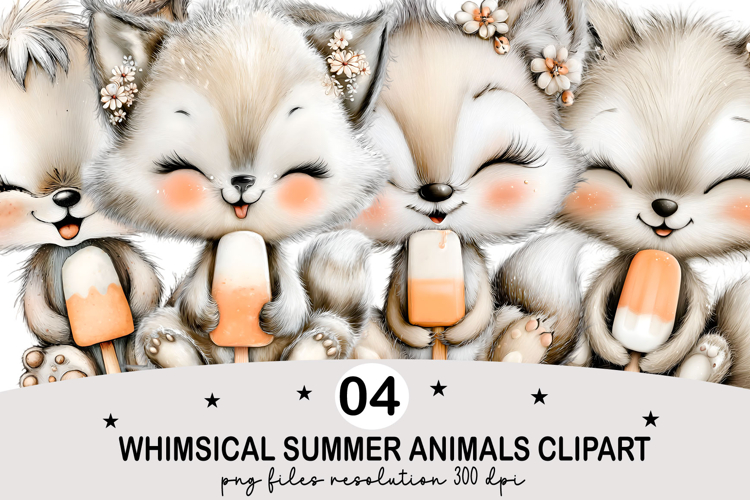 Whimsical Summer Animals Clipart Watercolor png