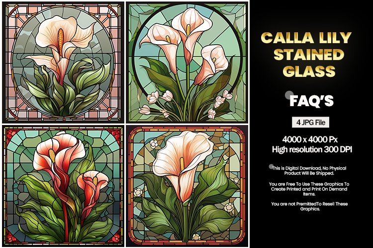 Stained Glass Calla Lily Square Coaster - 04 Variations example image 1