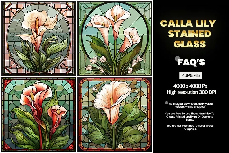Stained Glass Calla Lily Square Coaster - 04 Variations