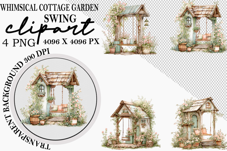 Whimsical Cottage Garden Swing Clipart Png