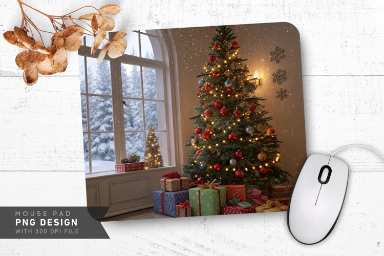 Christmas Wonderland with Snowy View Mouse Pad PNG Design