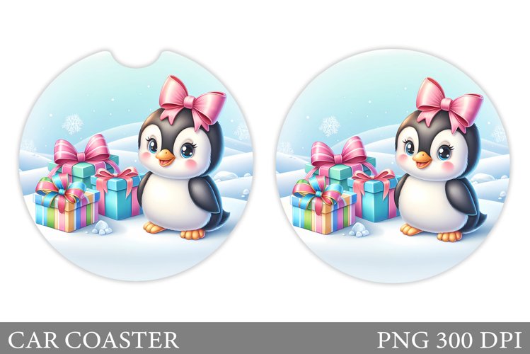 Cute Penguin Car Coaster. Christmas Car Coaster Design example image 1