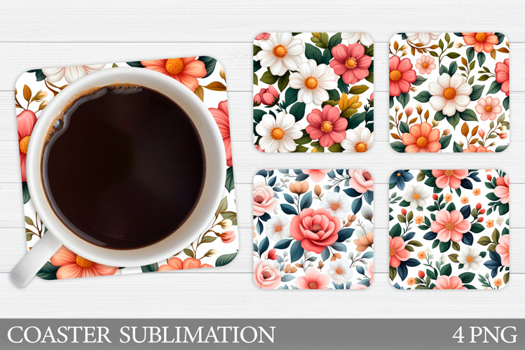 Flowers Square Coaster Sublimation. Flowers Coaster Design