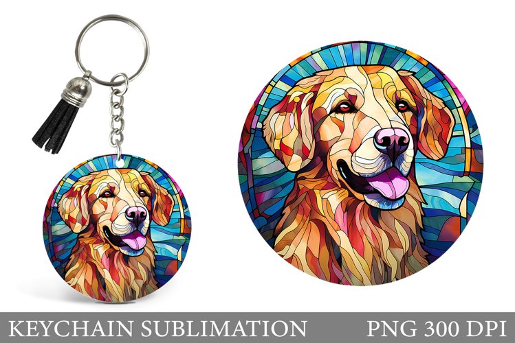 Stained Glass Dog Keychain. Dog Round Keychain Design