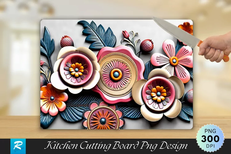 3D Flowers Cutting Board Sublimation Design