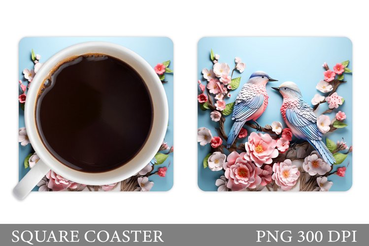 Birds Coaster Sublimation. Spring Birds Square Coaster