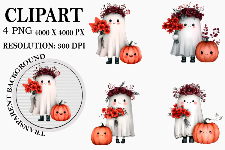 Whimsical Spooky Halloween Clipart Watercolor PNG