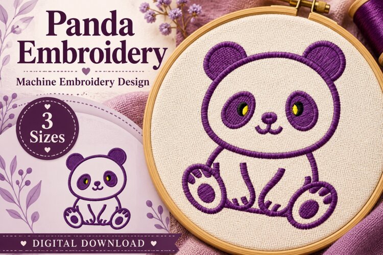 Cute Panda Outline Embroidery Design example image 1