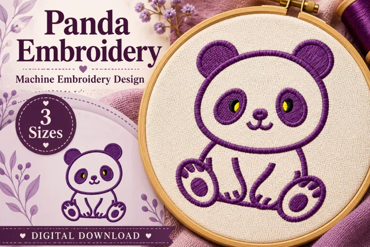 Cute Panda Outline Embroidery Design