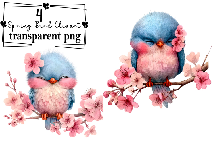 Whimsical Spring Bird Clipart Watercolor PNG example image 1
