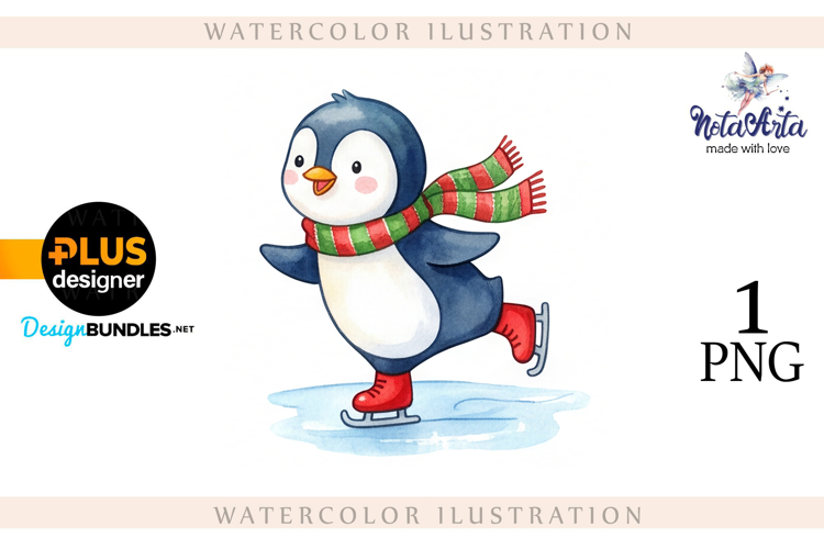 Christmas Penguins in Watercolor Style