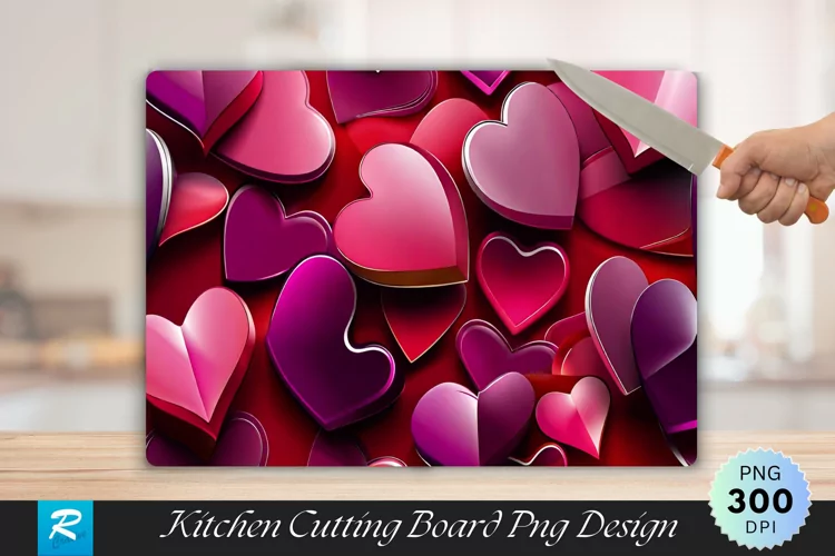 3D Heart Cutting Board Sublimation Design