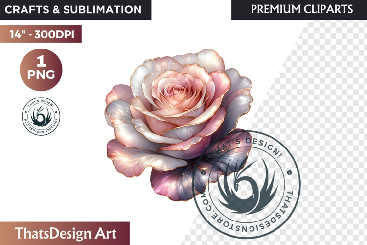 Pink Rose Gold flower Clipart, Abstract Flowers Wedding PNG
